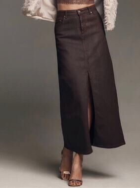 Pilcro The Madi Front-Slit Denim Maxi Skirt in Wine size 4 Waxed Coated